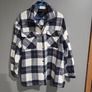 HFX Casual Navy & White Plaid Utility Shacket Jacket Size Large